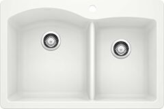 Blanco Diamond 33" x 22" x 9-1/2" Drop-in/Undermount Unequal Double 1-3/4 Bowl, White Silgranit Kitchen Sink