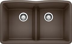 Blanco Diamond 32" x 19-1/4" x 9-1/2" Undermount Equal Double Low Divide Bowl, Cafe Brown Silgranit Kitchen Sink
