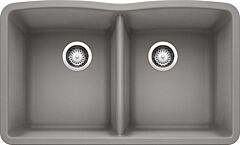 Blanco Diamond 32" x 19-1/4" x 9-1/2" Undermount Equal Double Bowl, Metallic Gray Silgranit Kitchen Sink