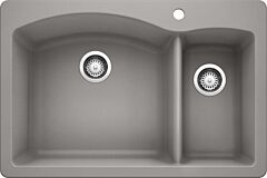 Blanco Diamond 33" x 22" x 9-1/2" Drop-in/Undermount, Metallic Gray, 80/20 Double Bowl Silgranit Kitchen Sink