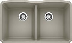 Blanco Diamond 32" x 19-1/4" x 9-1/2" Undermount Equal Double Bowl, Truffle Silgranit Kitchen Sink