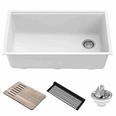 Kraus Bellucci Workstation 32" Undermount Granite Composite Single Bowl Kitchen Sink in White