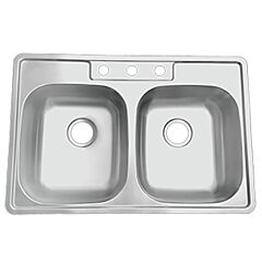 ADA Compliant 33” x 22” x 6” Stainless Steel Under-mount Kitchen Sink, 22 Gauge 50/50 Double Bowl-3 Hole