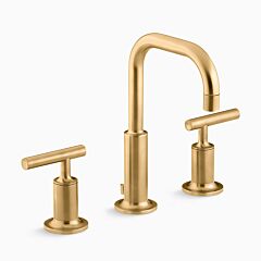 PURIST Widespread bathroom sink faucet with lever handles, 5-1/2" Spout Reach, Vibrant Brushed Moderne Brass
