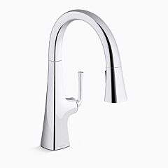GRAZE Pull-down kitchen sink faucet with three-function sprayhead, Polished Chrome