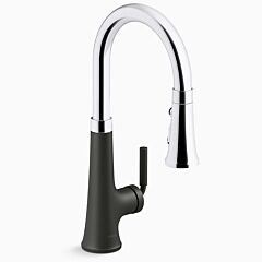 TONE Pull-down kitchen sink faucet with three-function sprayhead, Polished Chrome with Matte Black