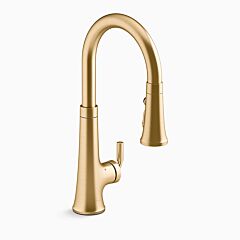 TONE Touchless pull-down kitchen sink faucet with KOHLER Konnect and three-function sprayhead, Vibrant Brushed Moderne Brass