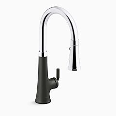 TONE Touchless pull-down kitchen sink faucet with KOHLER Konnect and three-function sprayhead, Polished Chrome with Moderne Brass