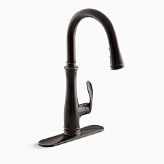 Kohler 560-2BZ Stainless Bellera Single Hole Deck Mount Pull Down Kitchen Faucet with Three-Function Sprayhead