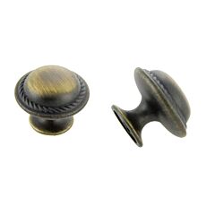 Traditional Rope Style Antique Satin Brass Cabinet Hardware Knob, 1-5/32" (29.5mm) Diameter