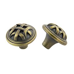 Traditional Style Rope Antique Satin Brass Cabinet Hardware Knob, 1-1/4" (32mm) Diameter