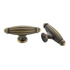 Traditional Style Deco Antique Satin Brass T-Knob, 2-9/16" (65mm) Overall Length