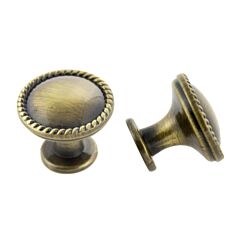 Traditional Style Rope Antique Satin Brass Cabinet Hardware Knob, 1-5/32" (29.5mm) Diameter