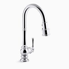 ARTIFACTS Pull-down kitchen sink faucet with three-function sprayhead, Polished Chrome