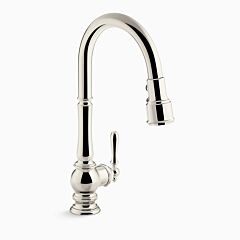 ARTIFACTS Pull-down kitchen sink faucet with three-function sprayhead, Vibrant Polished Nickel