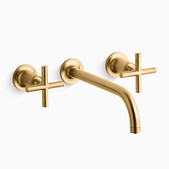 PURIST Widespread wall-mount bathroom sink faucet trim with cross handles, 1.2 gpm, Vibrant Brushed Moderne Brass
