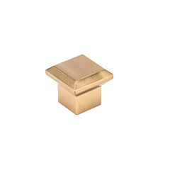 Transitional 1-11/32" (34mm) Overall Length, Aurum Brushed Gold Square Metal Cabinet Door Knob