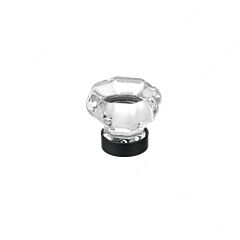 Crystal Clear Acrylic Luxury Style Clear and Flat Black Cabinet Hardware Knob, 1-11/32" (34.5mm) Inch Overall Diameter