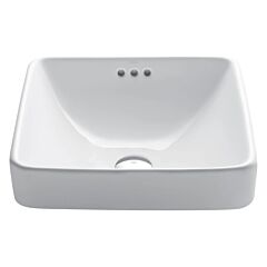Kraus Elavo Square Semi-Recessed Vessel White Porcelain Ceramic Bathroom Sink with Overflow, 16-1/2" (419.5mm)