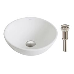 Kraus Round Vessel 14" (356mm) Ceramic Bathroom Sink in White w/ Pop-Up Drain in Brushed Nickel