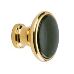 Tanner's Craft L378 Cabinet Knob, 1-1/4" (32mm) Diameter, Napoli Dark Green Leather, Polished Brass