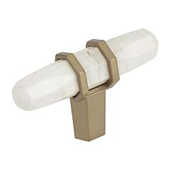 Carrione 2-1/2 in (64 mm) Length Marble White/Golden Champagne Cabinet Knob