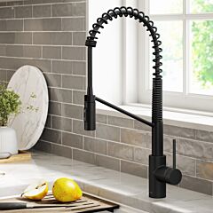 Kraus Oletto Commercial Style Pull-Down Single Handle Kitchen Faucet with QuickDock Top Mount Installation Assembly in Matte Black