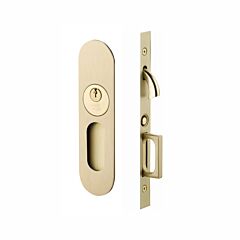 Emtek Passage Narrow Oval Pocket Door Mortise Lock, Satin Brass