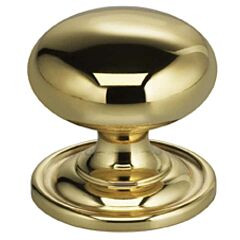 Omnia Classic & Modern Solid Brass 1" (25.4mm) Overall Diameter, Mushroom Cabinet Knob with Attached Backplate in Lacquered Polished Brass