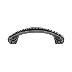 Furniture Collection Rope Style 3" (76mm) Hole Center, Overall Length 3-3/4", Antique Silver Cabinet Hardware Pull / Handle