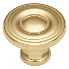 Conquest Style Cabinet Hardware Knob, Polished Brass 1-3/16 Inch Diameter.