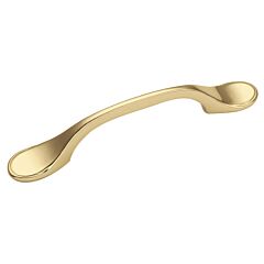 Conquest Curved Style 3 Inch (76mm) Center to Center, Overall Length 5 Inch Polished Brass Cabinet Pull/Handle