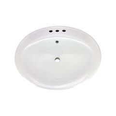 Canal Oval Shaped Drop-In 3-Hole Bathroom Vanity Sink, 22-3/8" x 18-1/4", White Porcelain