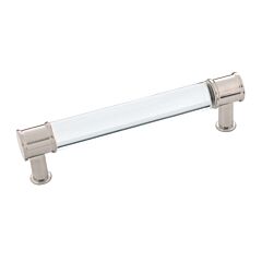Midway Style 5-1/32 Inch (128mm) Center to Center, Overall Length 5-3/4 Inch Crysacrylic with Satin Nickel Cabinet Pull/Handle