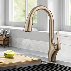 Kraus Merlin Transitional Pull-Down Single Handle Kitchen Faucet in Brushed Gold
