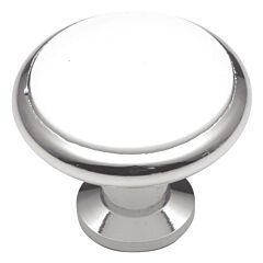 Eclipse Style Cabinet Hardware Knob, White Porcelain Chrome 1-3/8 Inch Diameter.