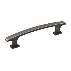 Transitional 3-3/4" (96mm) Center to Center, Length 5-5/32" (131mm) Brushed Oil Rubbed Bronze, Square Ornate Base Metal Cabinet Pull/Handle