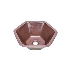 Hammered Copper Bar/Prep Sink, Hexagon Single Bowl 16'' Diameter