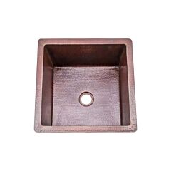Hammered Copper Bar/Prep Sink, Square Single Bowl 15'' Diameter