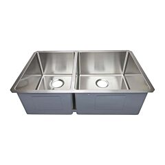 Premium Mod - Kay Reverse 33” x 20” x 10” Stainless Steel Undermount, 15 Gauge, 40/60 Double "Radial" Bowl Flat Rim Kitchen Sink