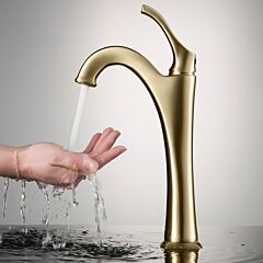 Kraus Arlo Single Handle Vessel Bathroom Faucet with Pop-Up Drain in Brushed Gold