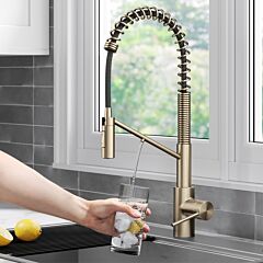Kraus Oletto 2-in-1 Commercial Style Pull-Down Single Handle Water Filter Kitchen Faucet for Reverse Osmosis or Water Filtration System in Spot Free Antique Champagne Bronze