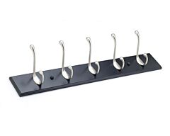 23-7/8" Black Board with 5 Brushed Nickel Hooks Utility Hook Rack