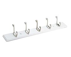 23-7/8" White Board with 5 Brushed Nickel Hooks Utility Hook Rack