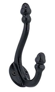 Austere Classic Forged Iron Double Hook, 4-3/8", Matte Black