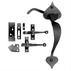 Complete Kit of Rustic Traditional Forged Iron Latch, Flat Black