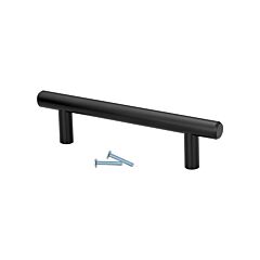 Signature Solid Metal Bar Pull / Handle Flat Black 3-3/4" Hole Centers, 5-3/8" Overall Length - Contemporary Euro Style