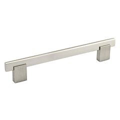 Bridge Style Solid Metal Pull / Handle, Brushed Nickel, 6-5/16" (160 mm) Hole Centers, 7-9/16" (192 mm) Overall Length - Rok Hardware Contemporary Euro (Handles)