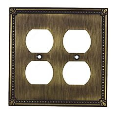 Rok Hardware Traditional Style Switch Plate with Quadruple Receptacle in Rustic Brass Finish