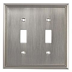 Contemporary Style Switch Plate with 2 Toggle Entries in Brushed Nickel Finish